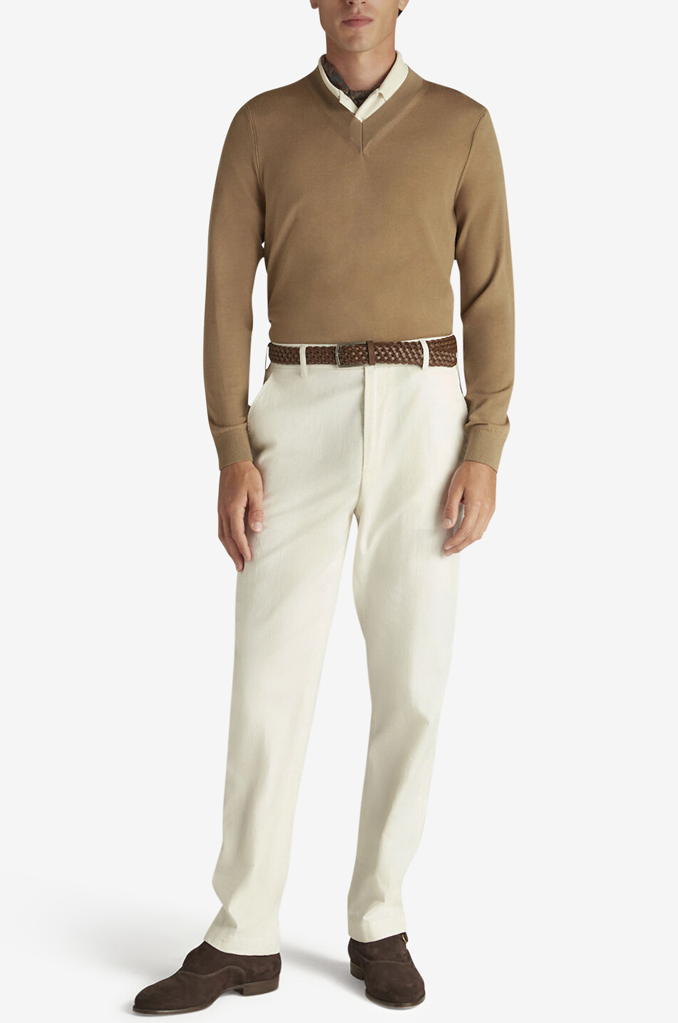 DUNHILL Pullover mit V-Ausschnitt aus Schurwolle Herren COGNAC 4