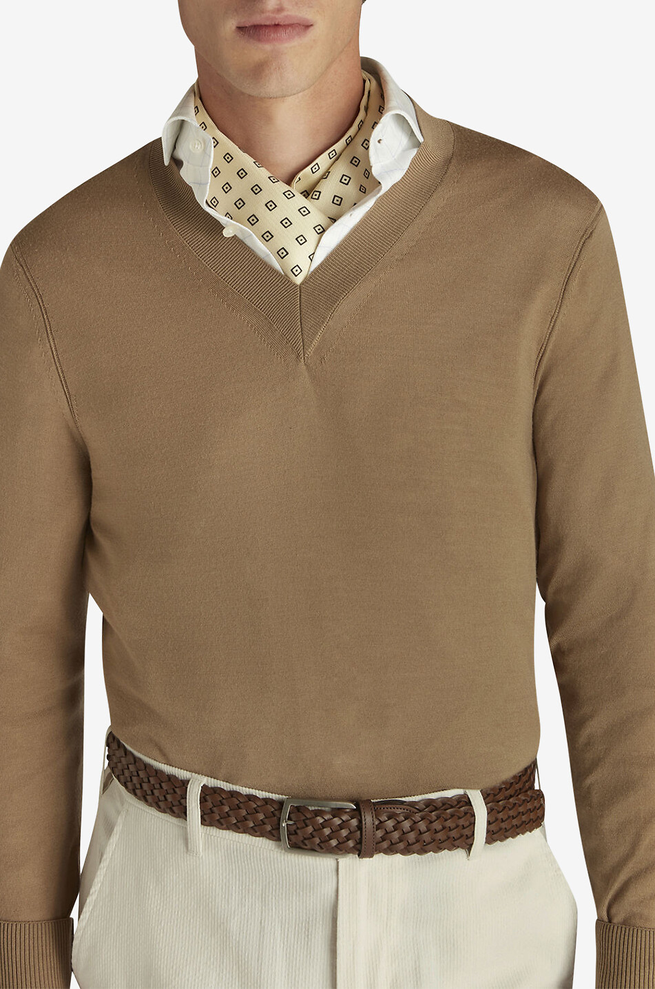 DUNHILL Pullover mit V-Ausschnitt aus Schurwolle Herren COGNAC 5