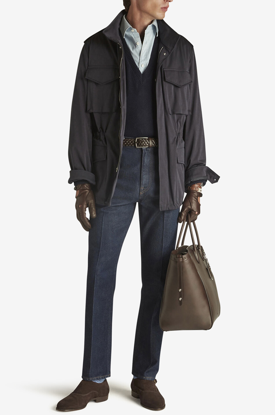 DUNHILL Saharienne en microfibres Field Jacket Homme BLEU FONCE 4