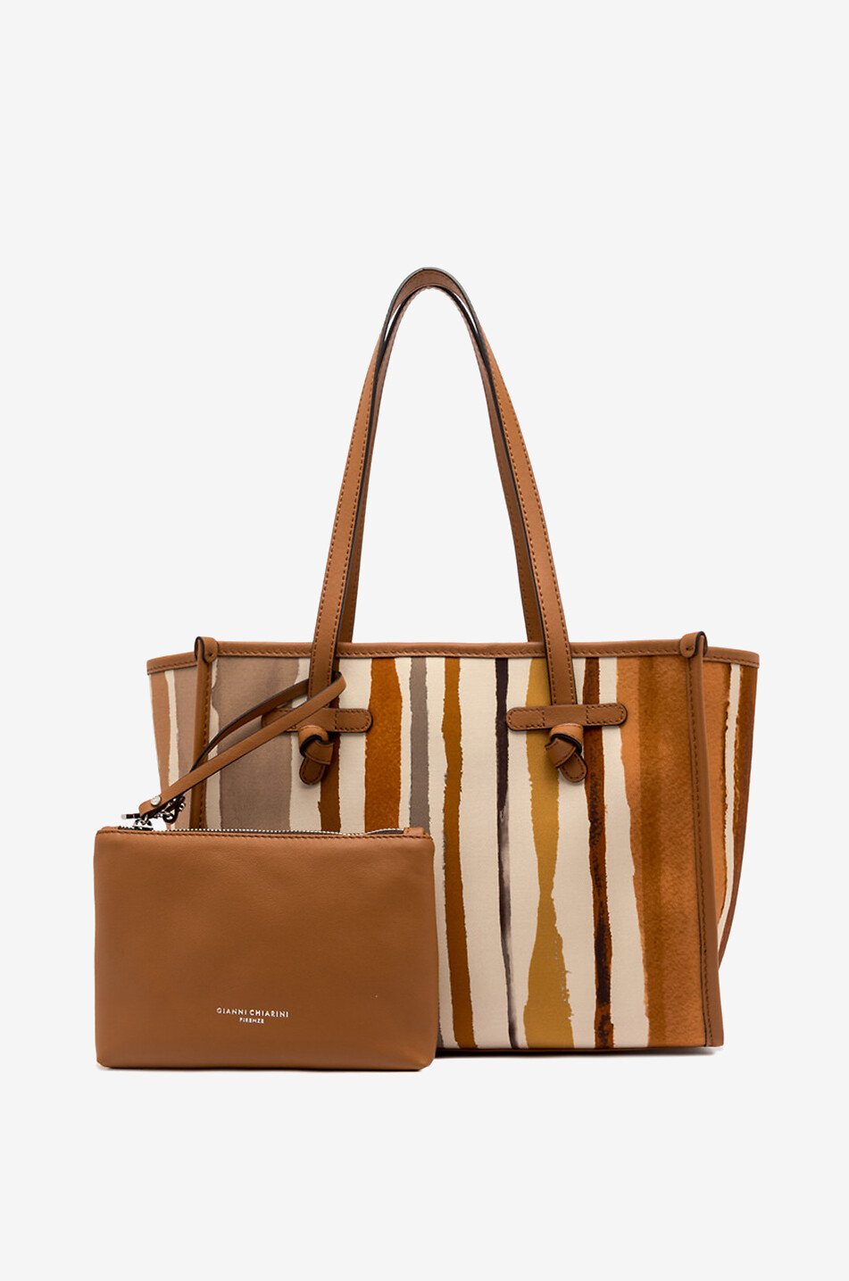 GIANNI CHIARINI Marcella striped canvas and leather tote bag Women LIGHT BROWN 2