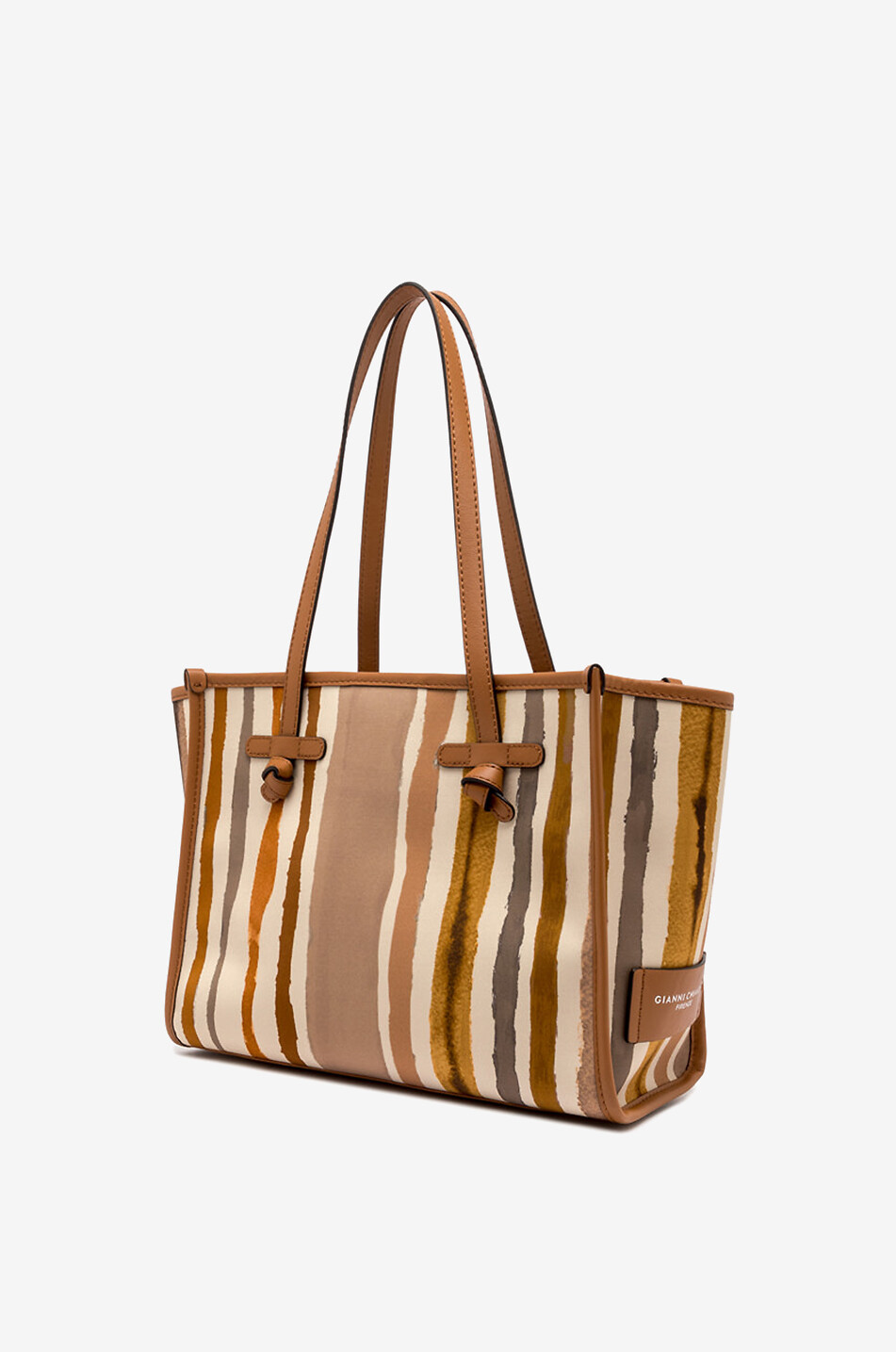 GIANNI CHIARINI Marcella striped canvas and leather tote bag Women LIGHT BROWN 3