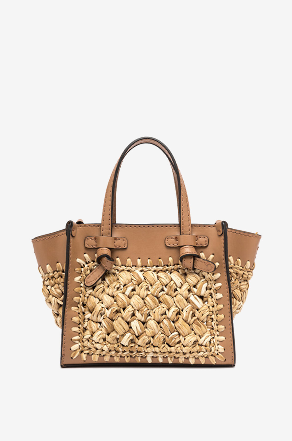 Miss Marcella crochet raffia and leather mini tote bag