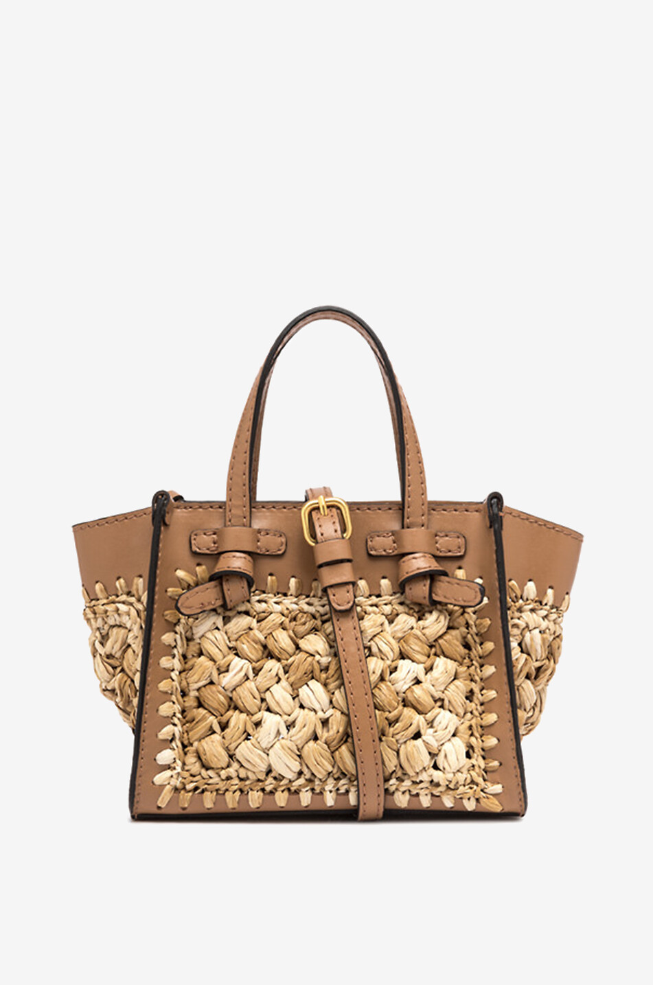 GIANNI CHIARINI Miss Marcella crochet raffia and leather mini tote bag Women [akeneo-beigefonce] 3
