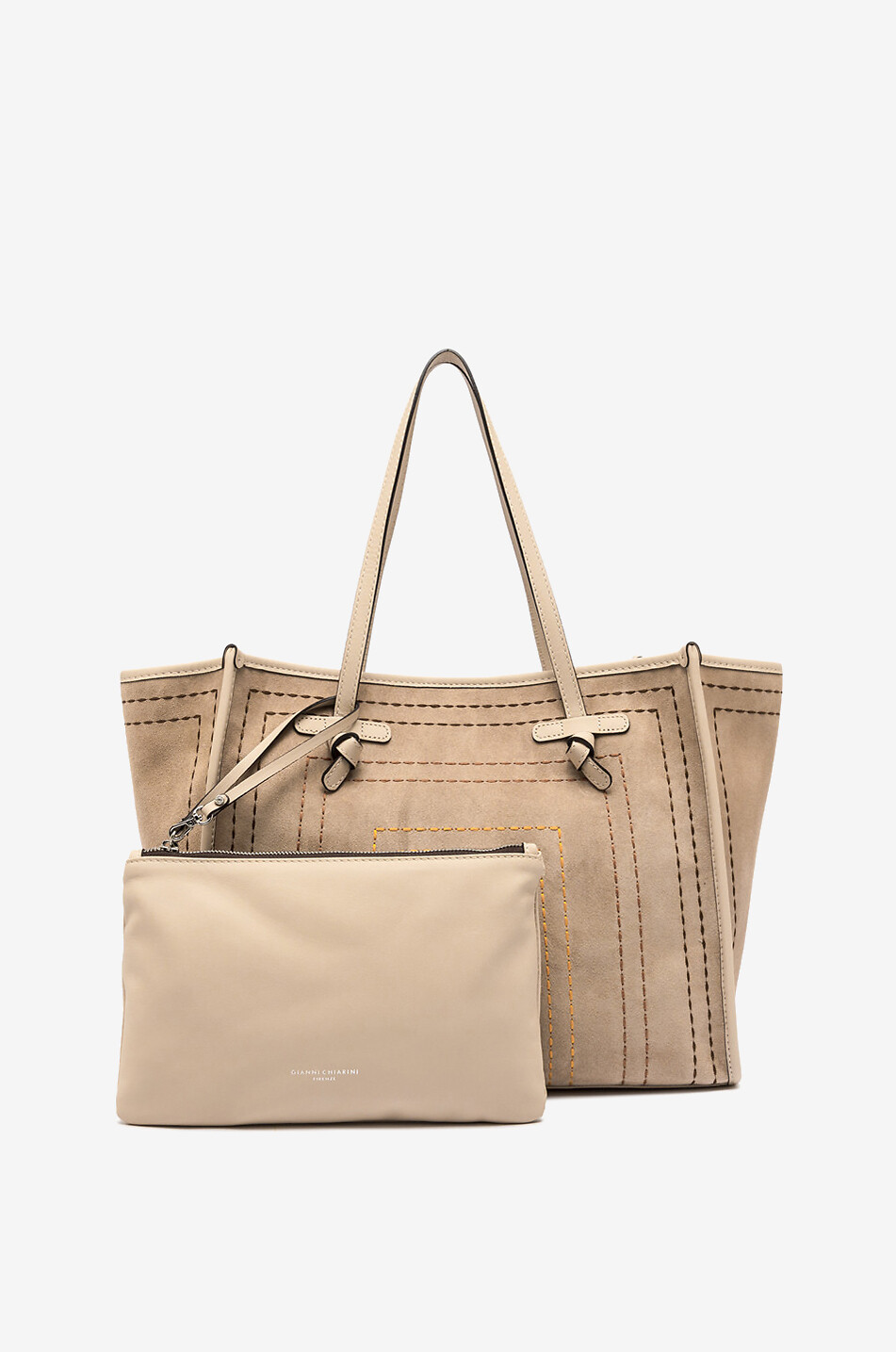 GIANNI CHIARINI Marcella suede tote bag with topstitching Women BEIGE 2