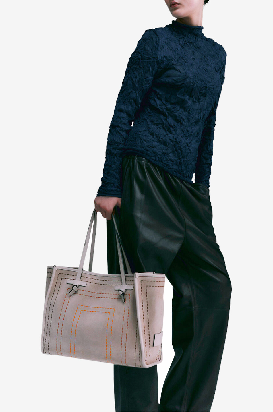 GIANNI CHIARINI Marcella suede tote bag with topstitching Women BEIGE 3