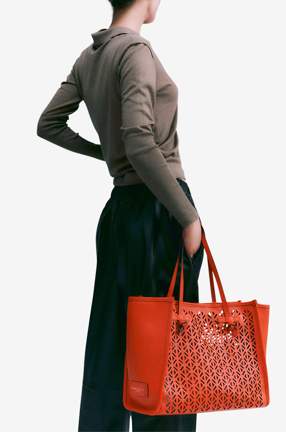GIANNI CHIARINI Shopper aus gestanztem genarbtem Leder Marcella Damen DUNKELORANGE 3