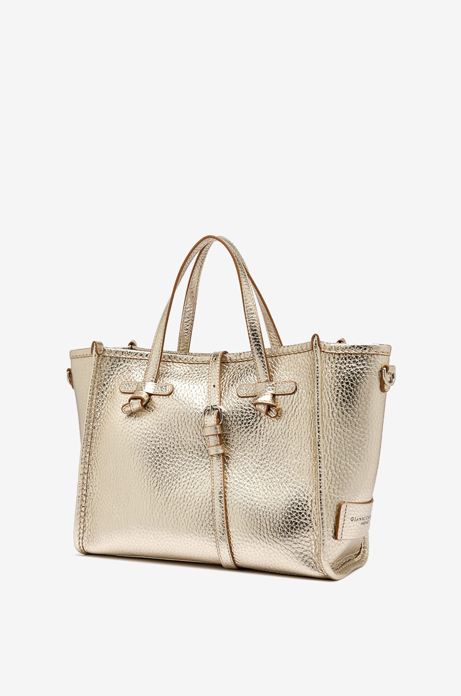 GIANNI CHIARINI Marcella grained metallic leather tote bag Women GOLDEN 3