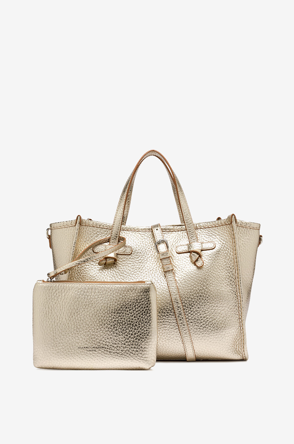 GIANNI CHIARINI Marcella grained metallic leather tote bag Women GOLDEN 2