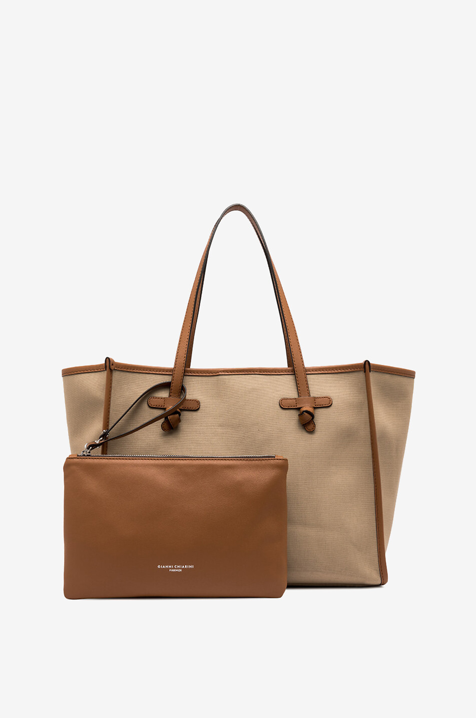 GIANNI CHIARINI Marcella canvas and leather tote bag Women [akeneo-beigefonce] 2