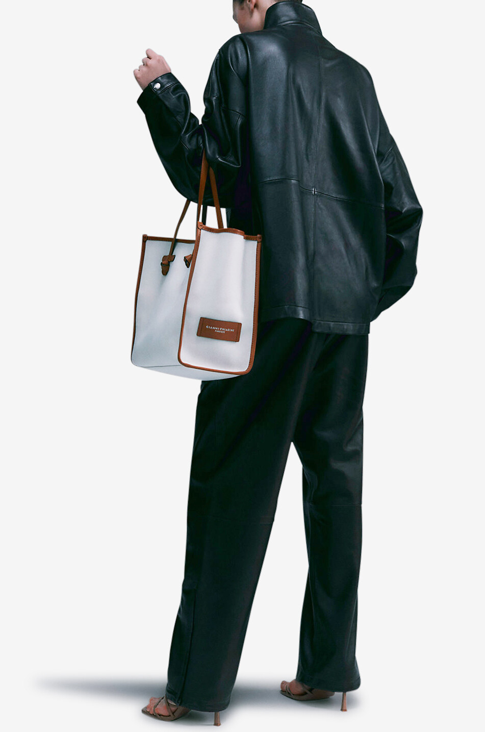 GIANNI CHIARINI Marcella canvas and leather tote bag Women [akeneo-beigefonce] 3