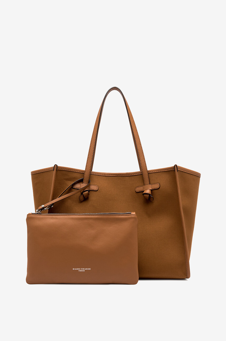 GIANNI CHIARINI Marcella canvas and leather tote bag Women DARK BROWN 2