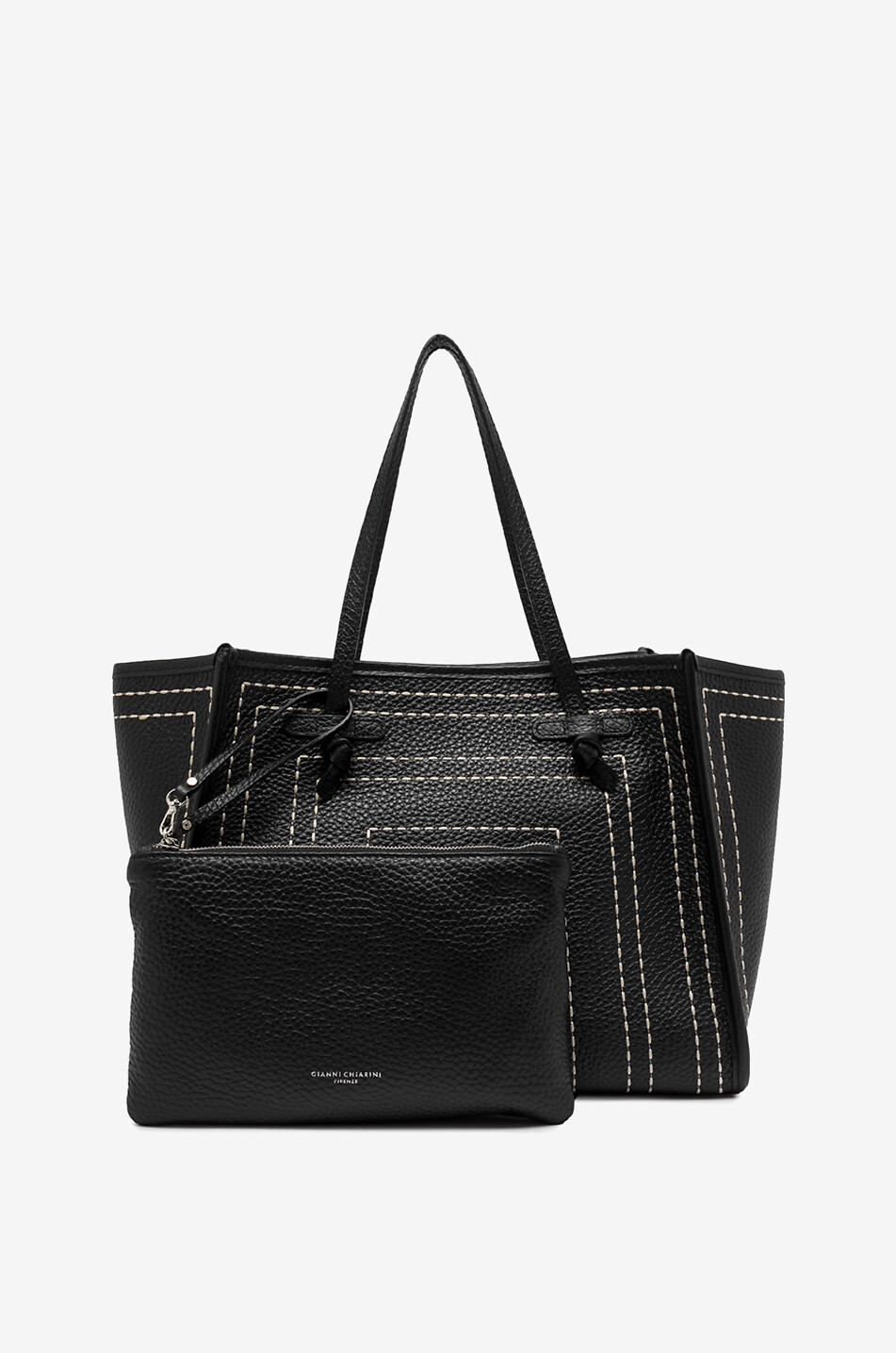 GIANNI CHIARINI Marcella topstitched grained leather tote bag Women BLACK 2