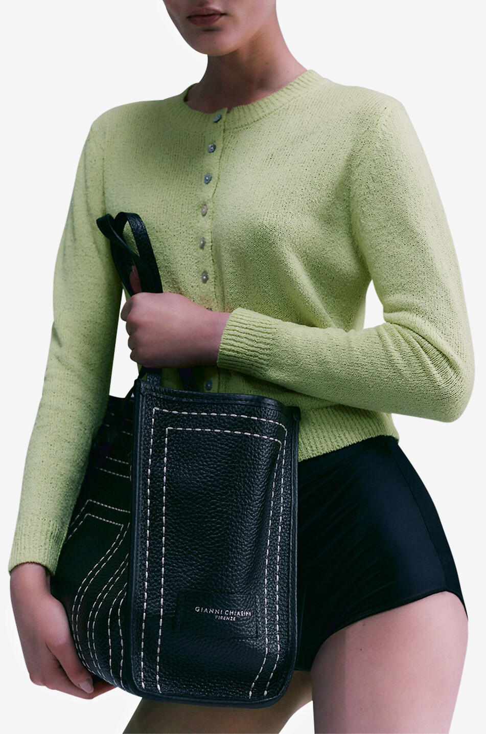 Sac cabas en cuir grainé surpiqué Marcella