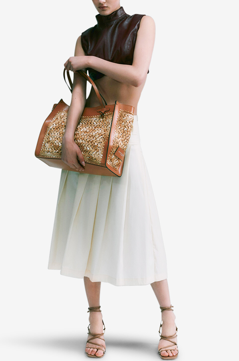 GIANNI CHIARINI Shopper aus gehäkeltem Bast und Leder Marcella Damen BEIGE 3