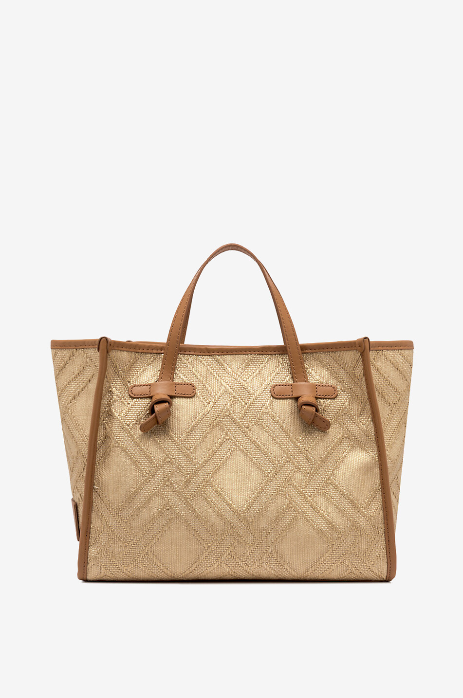 Marcella 32 diamond patterned raffia tote bag