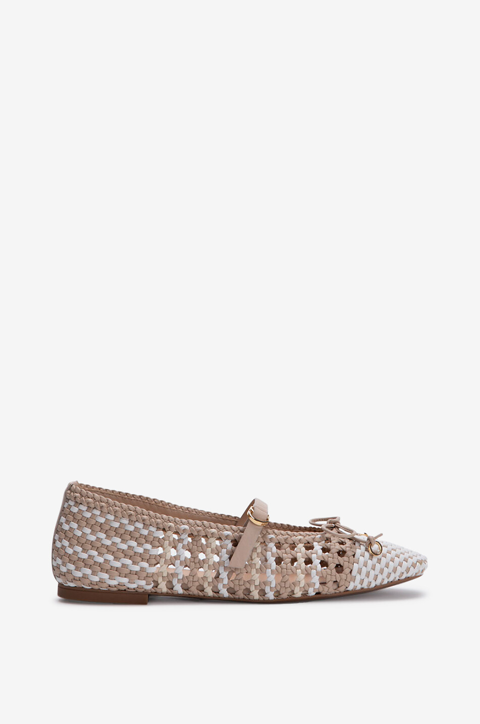 ODISSI Lina round-toe braided leather ballet flats Women BEIGE 1