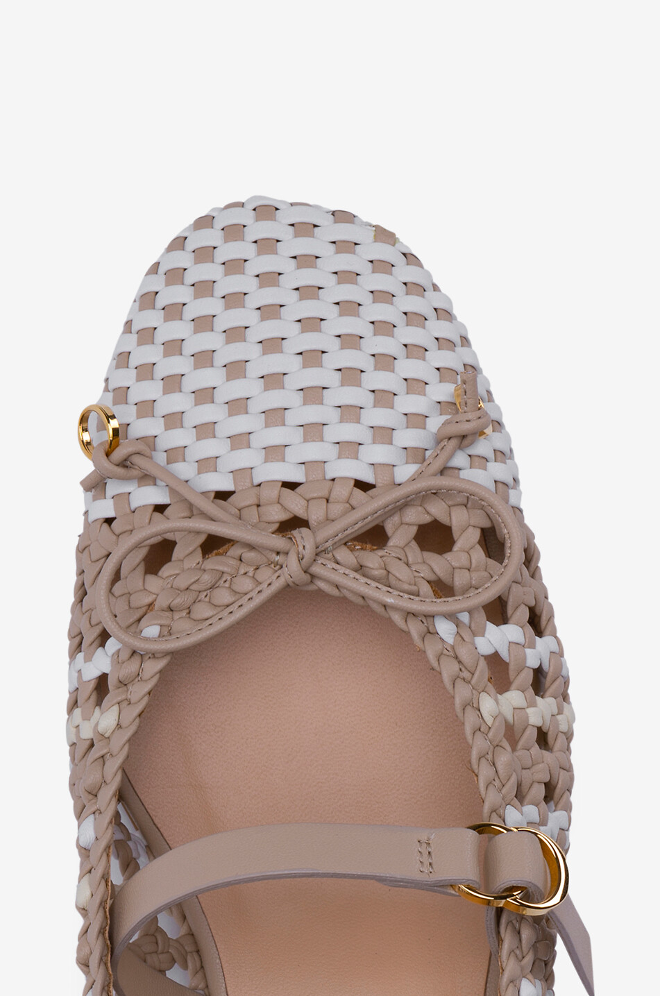 ODISSI Lina round-toe braided leather ballet flats Women BEIGE 2