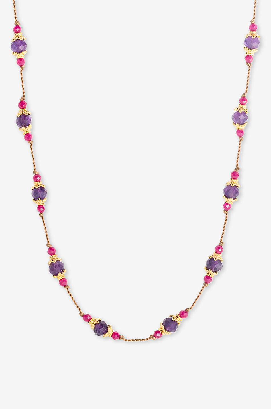 Sriphala cord choker necklace with amethyst and rubellite