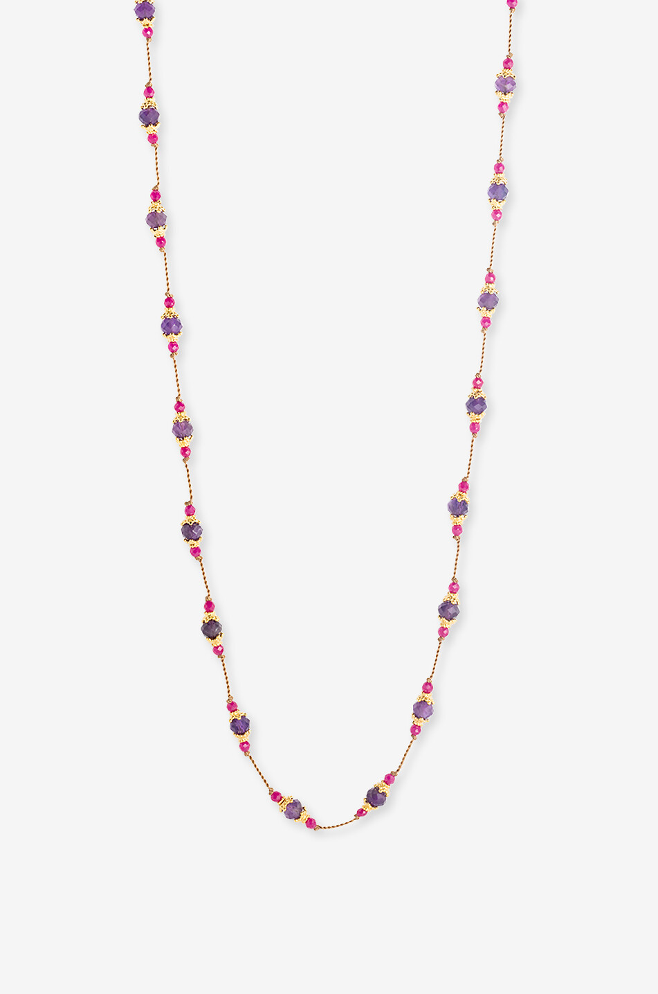 Sriphala cord necklace with amethyst and rubellite