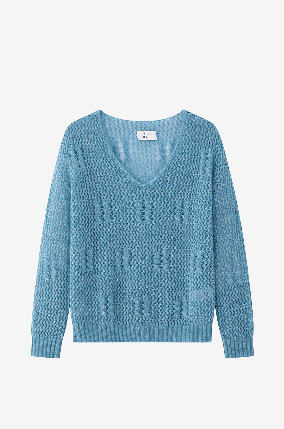 LU REN Nivia cashmere and silk V-neck openwork jumper Women MEDIUM BLUE 1