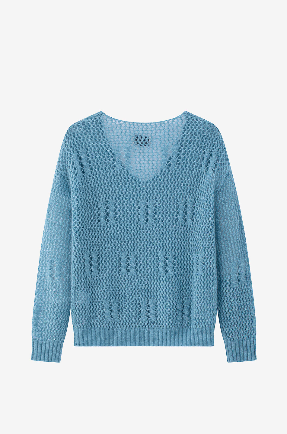 LU REN Nivia cashmere and silk V-neck openwork jumper Women MEDIUM BLUE 2