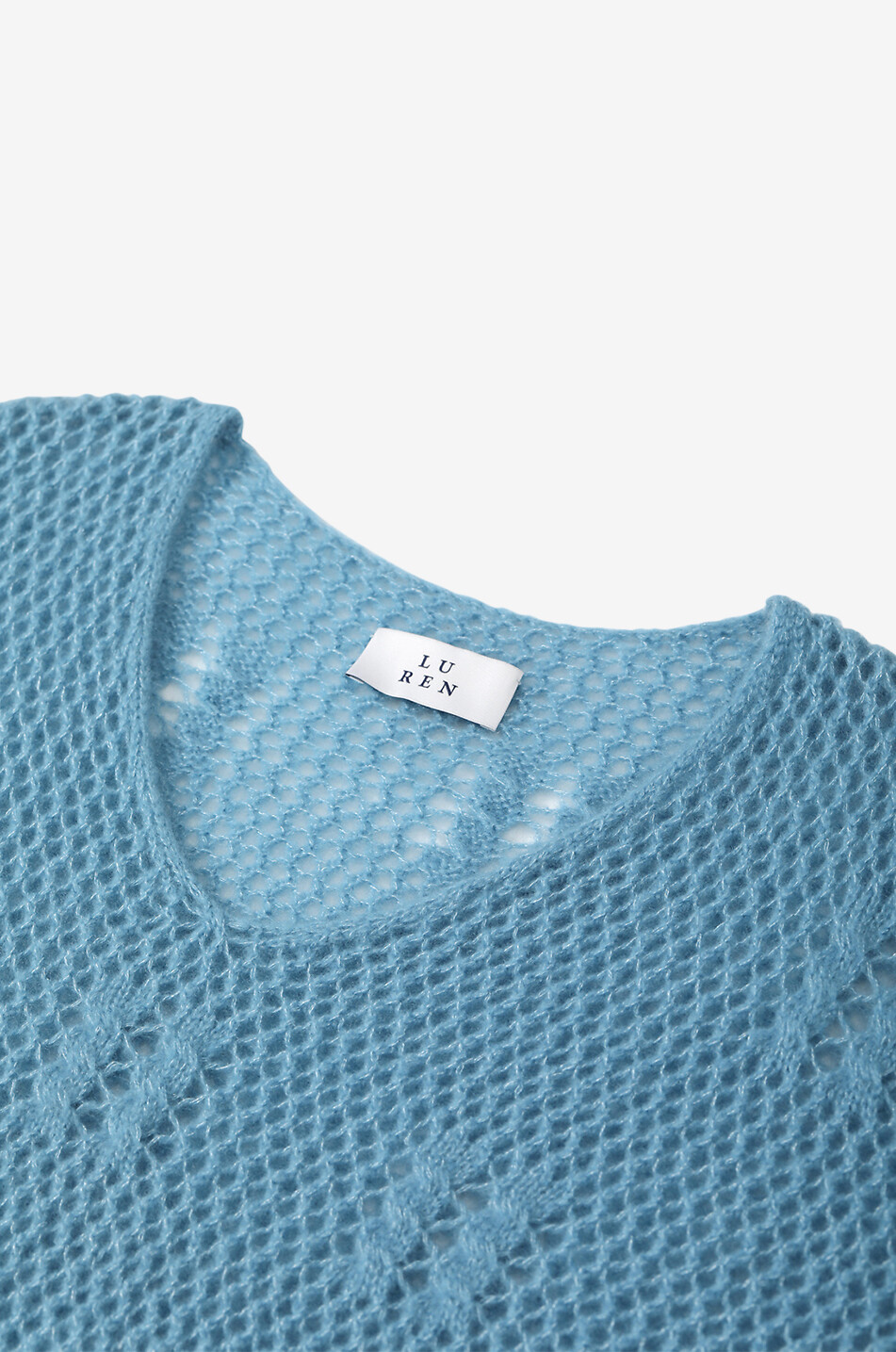 LU REN Nivia cashmere and silk V-neck openwork jumper Women MEDIUM BLUE 3