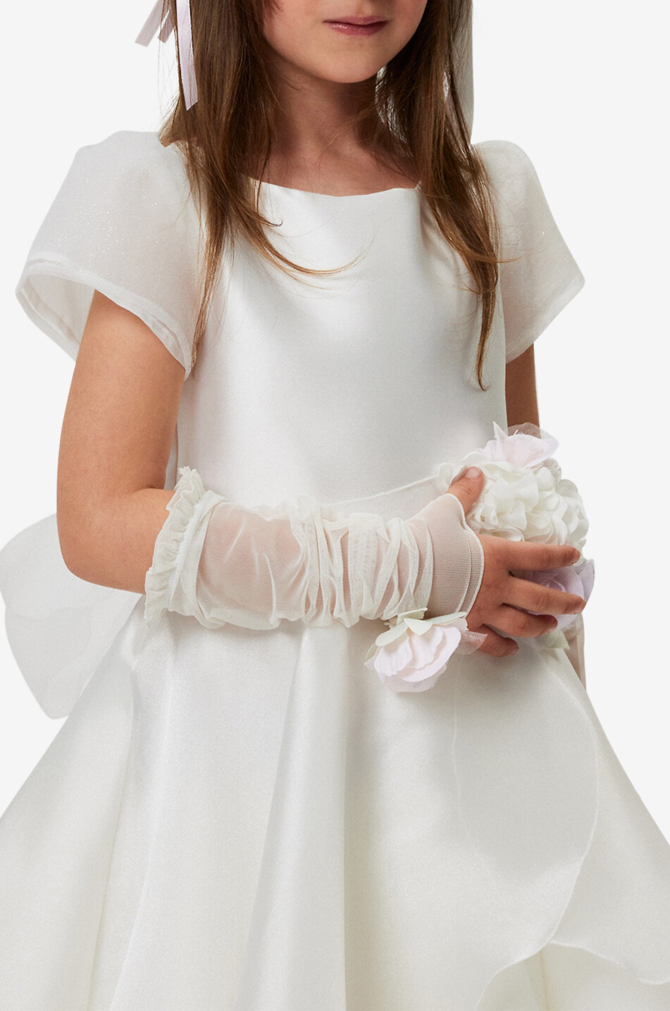 MONNALISA Mädchen-Festkleid aus Satin mit Rüschen und Blüten Mädchen WEISS 4