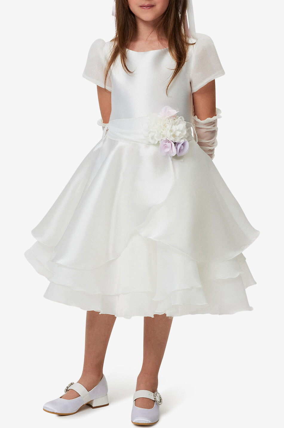 MONNALISA Mädchen-Festkleid aus Satin mit Rüschen und Blüten Mädchen WEISS 3