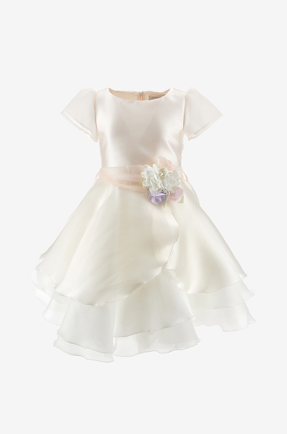 Robe de cérémonie en satin à volants et fleurs fille