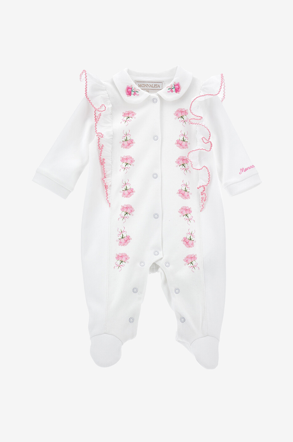 Pyjama bébé en jersey imprimé roses à volant