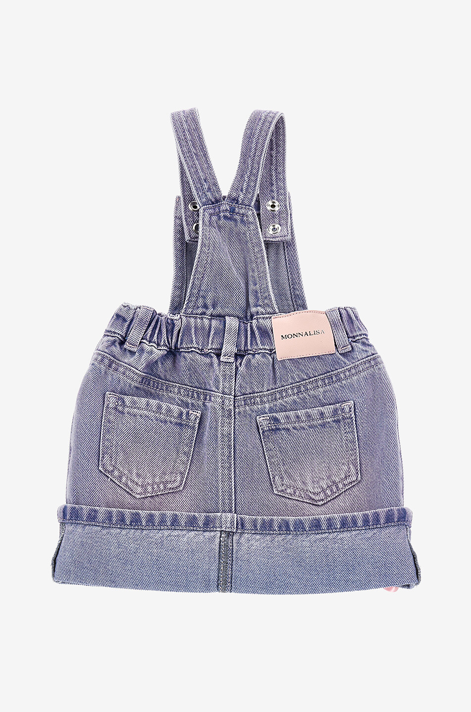 Rose-adorned baby faded denim dungaree dress