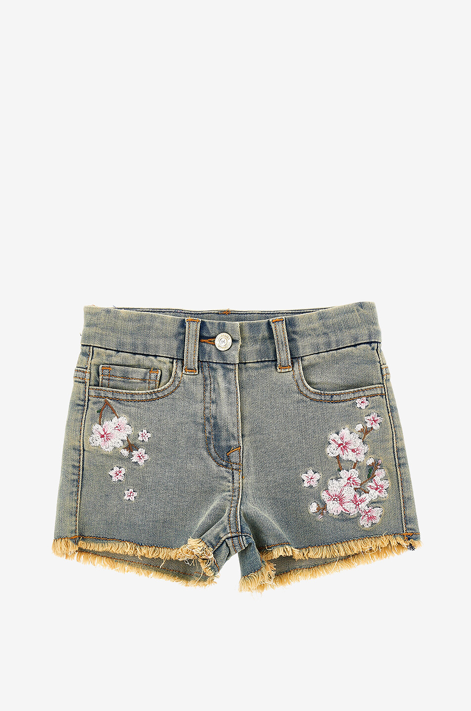 Girls' cherry blossom embroidered denim shorts
