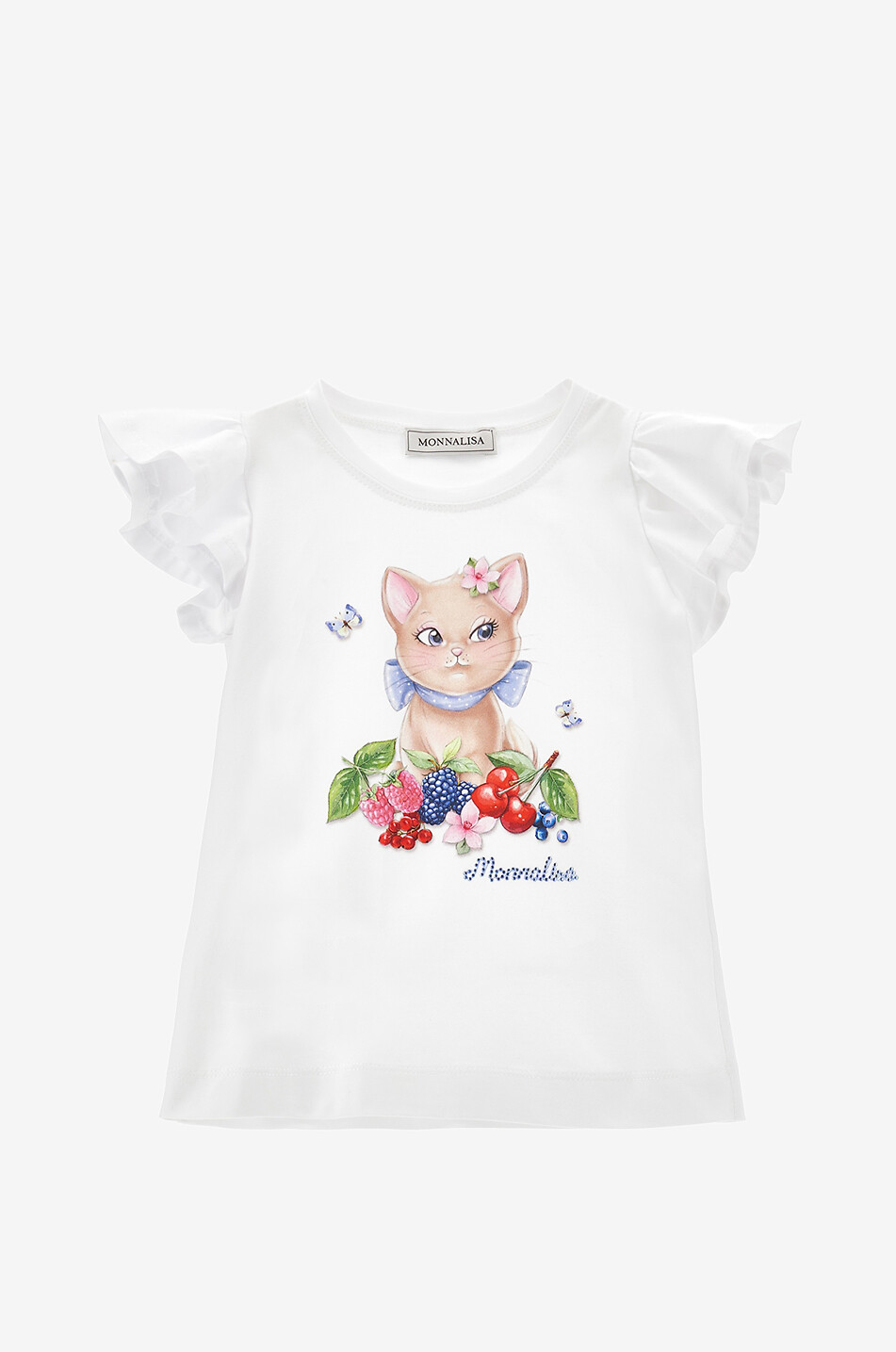 MONNALISA Kitten and Berries girls' ruffle sleeve T-shirt Girl WHITE 1