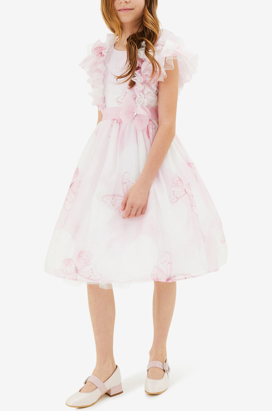 MONNALISA Mädchen-Tüllkleid mit Schmetterlingsprint Mädchen HELLROSA 3