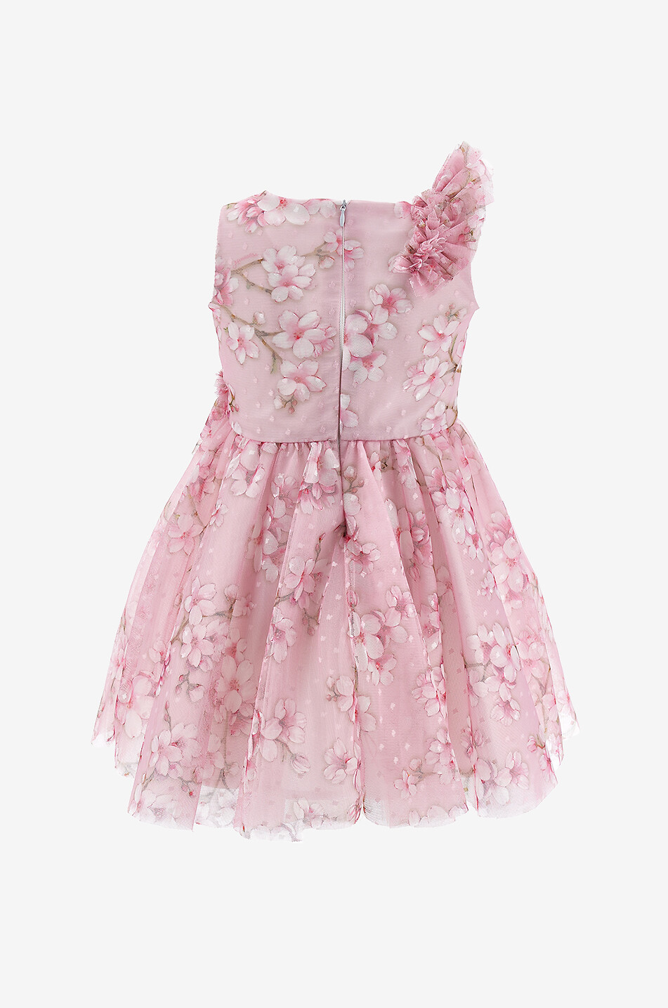 Ärmelloses geblümtes Mädchenkleid mit Rüsche