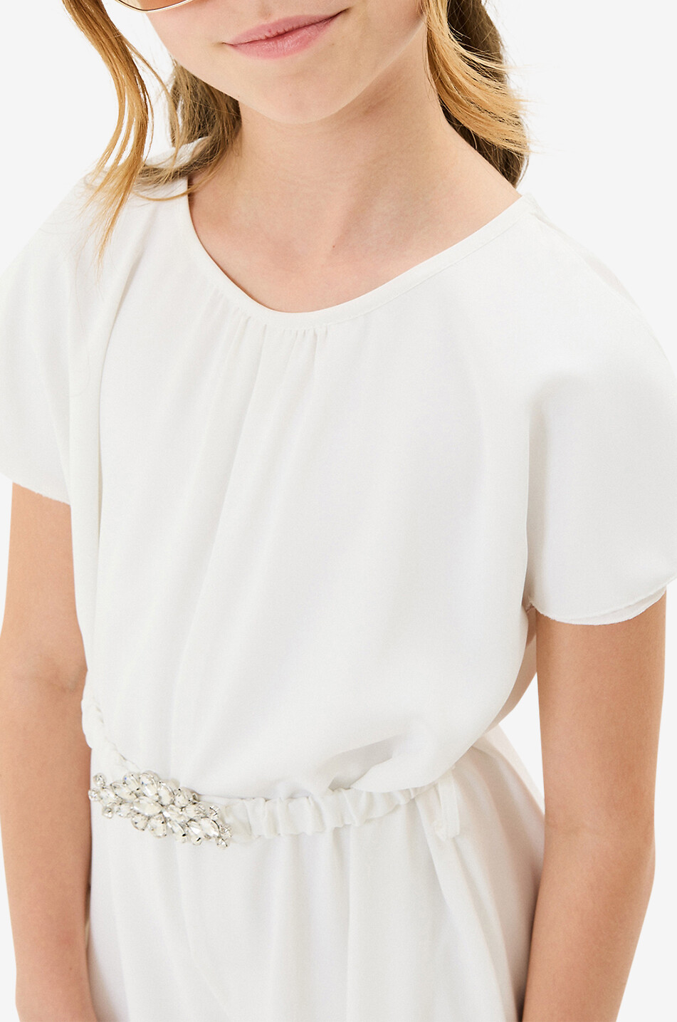 Belted fluid girl's jumpsuit