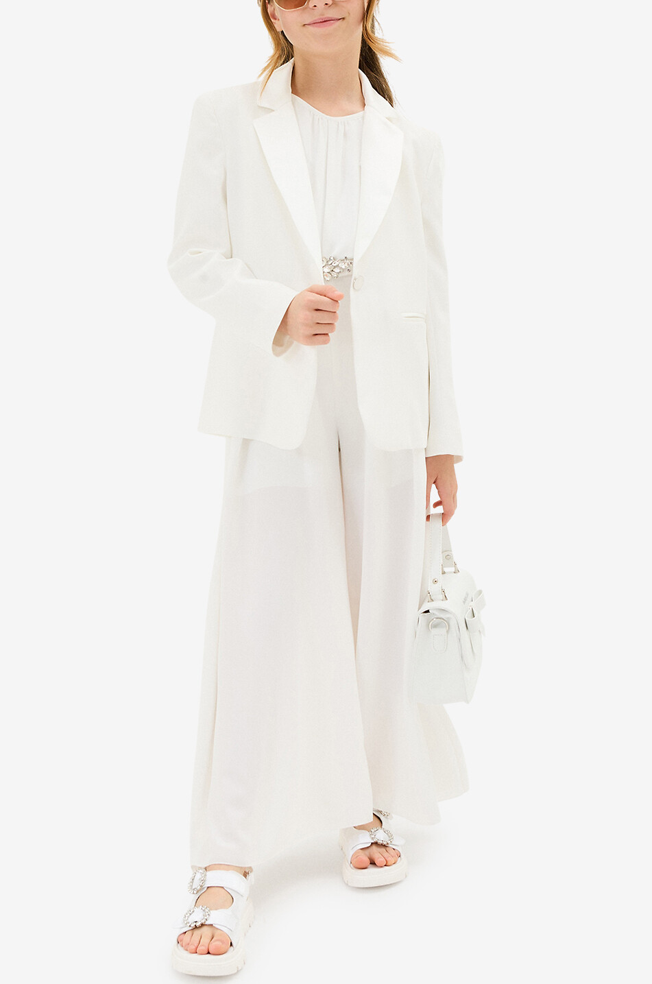 Belted fluid girl's jumpsuit