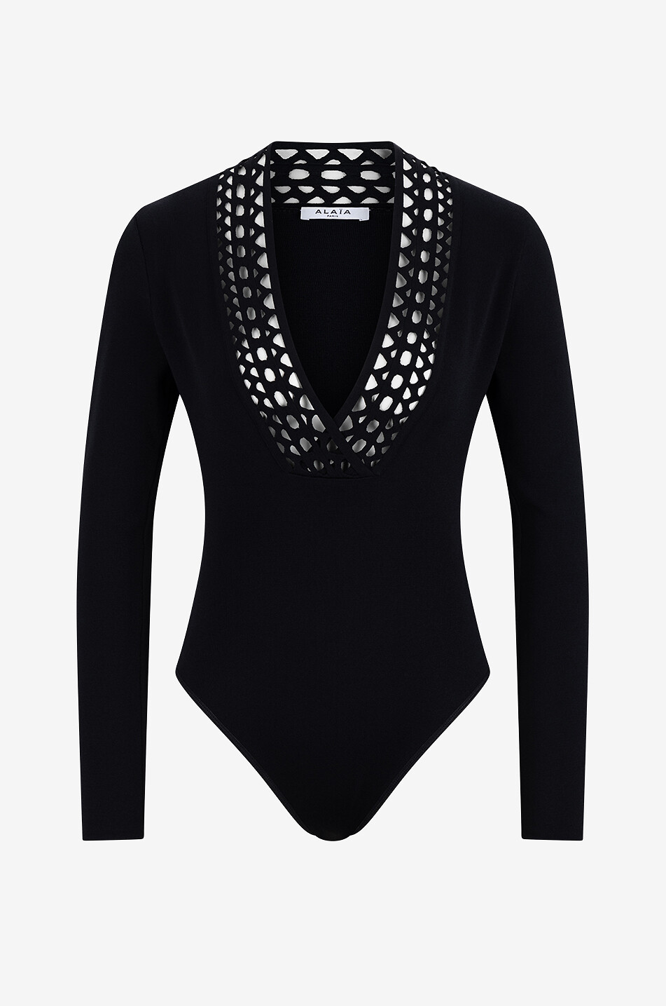 Strickbody mit Lochstrick-V-Ausschnitt Vienne