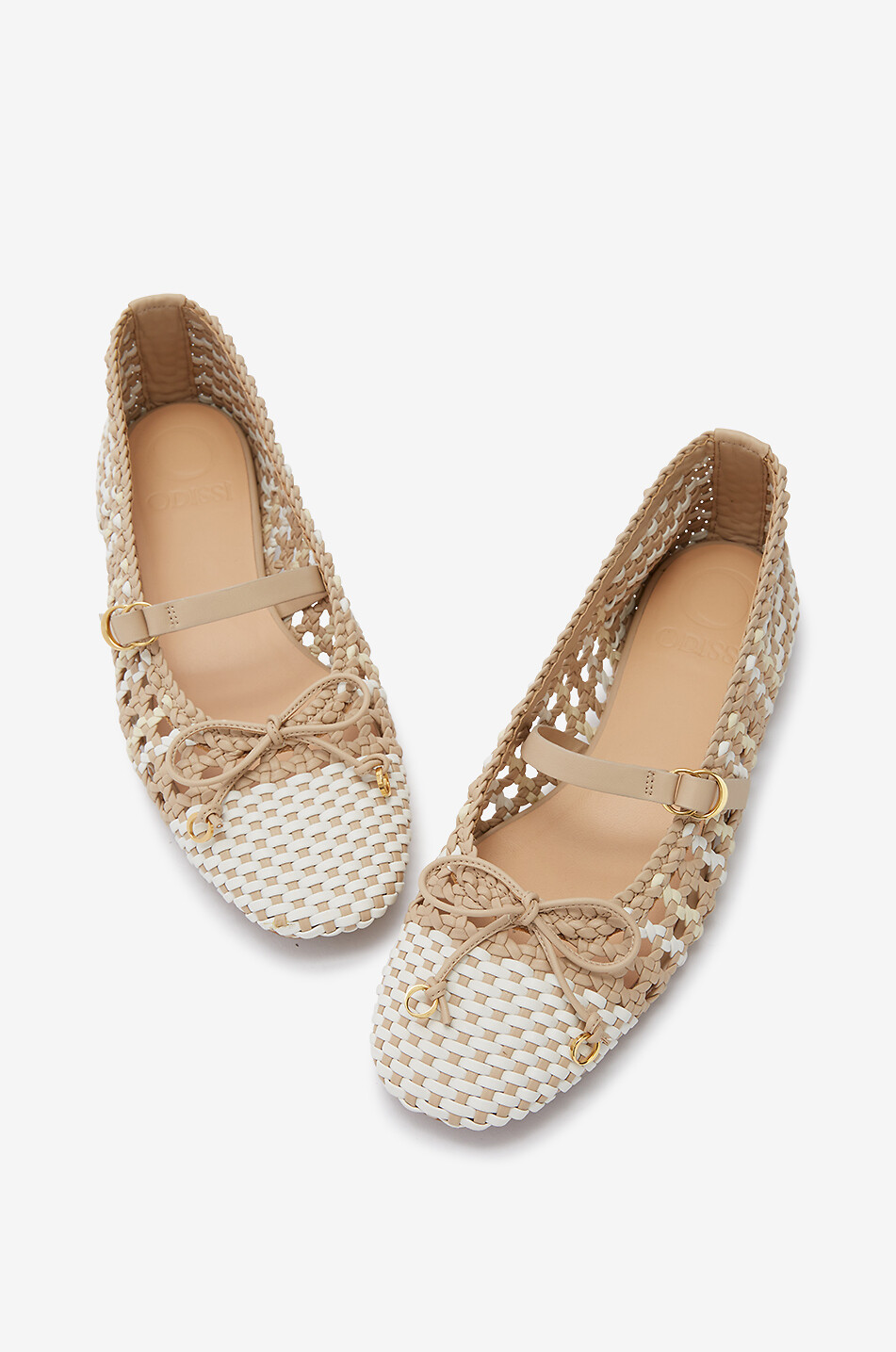 ODISSI Lina round-toe braided leather ballet flats Women BEIGE 6