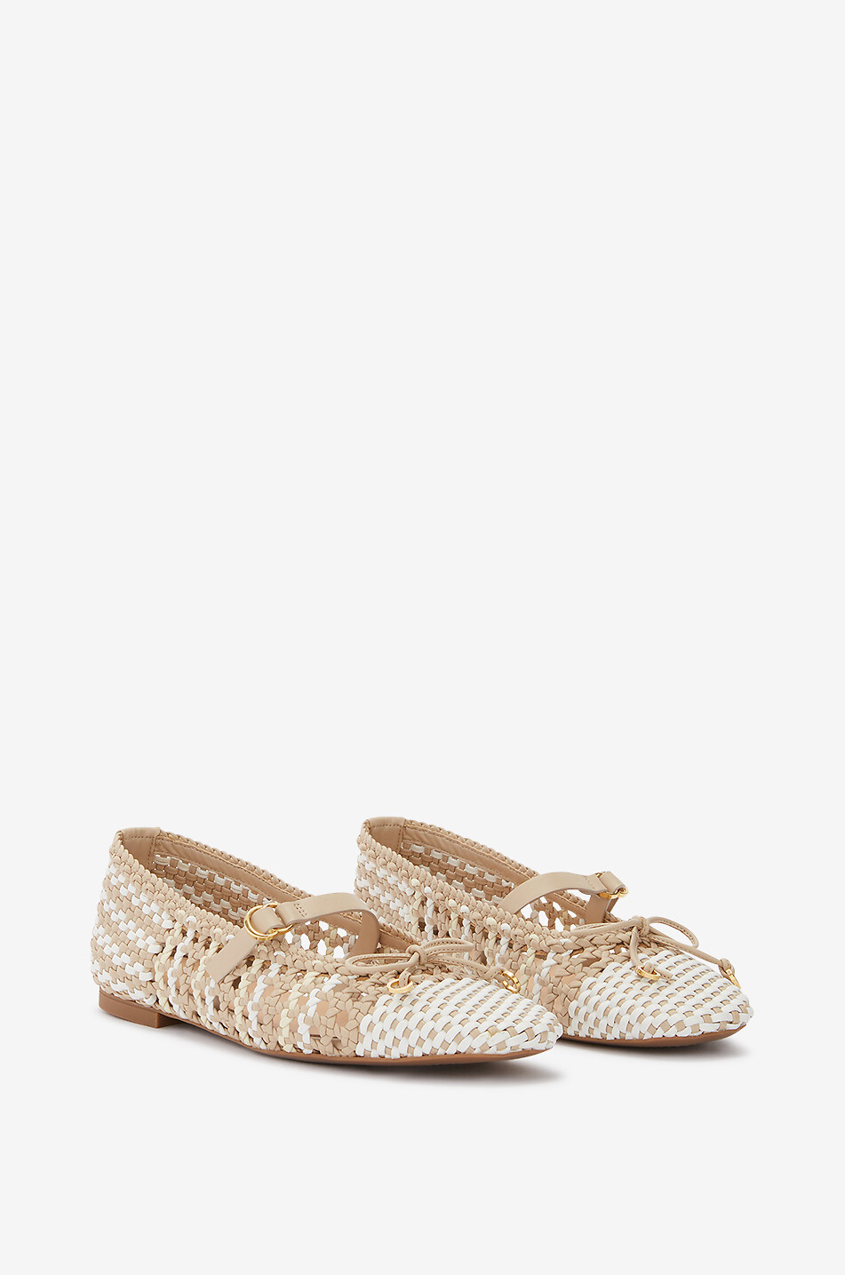 ODISSI Lina round-toe braided leather ballet flats Women BEIGE 7