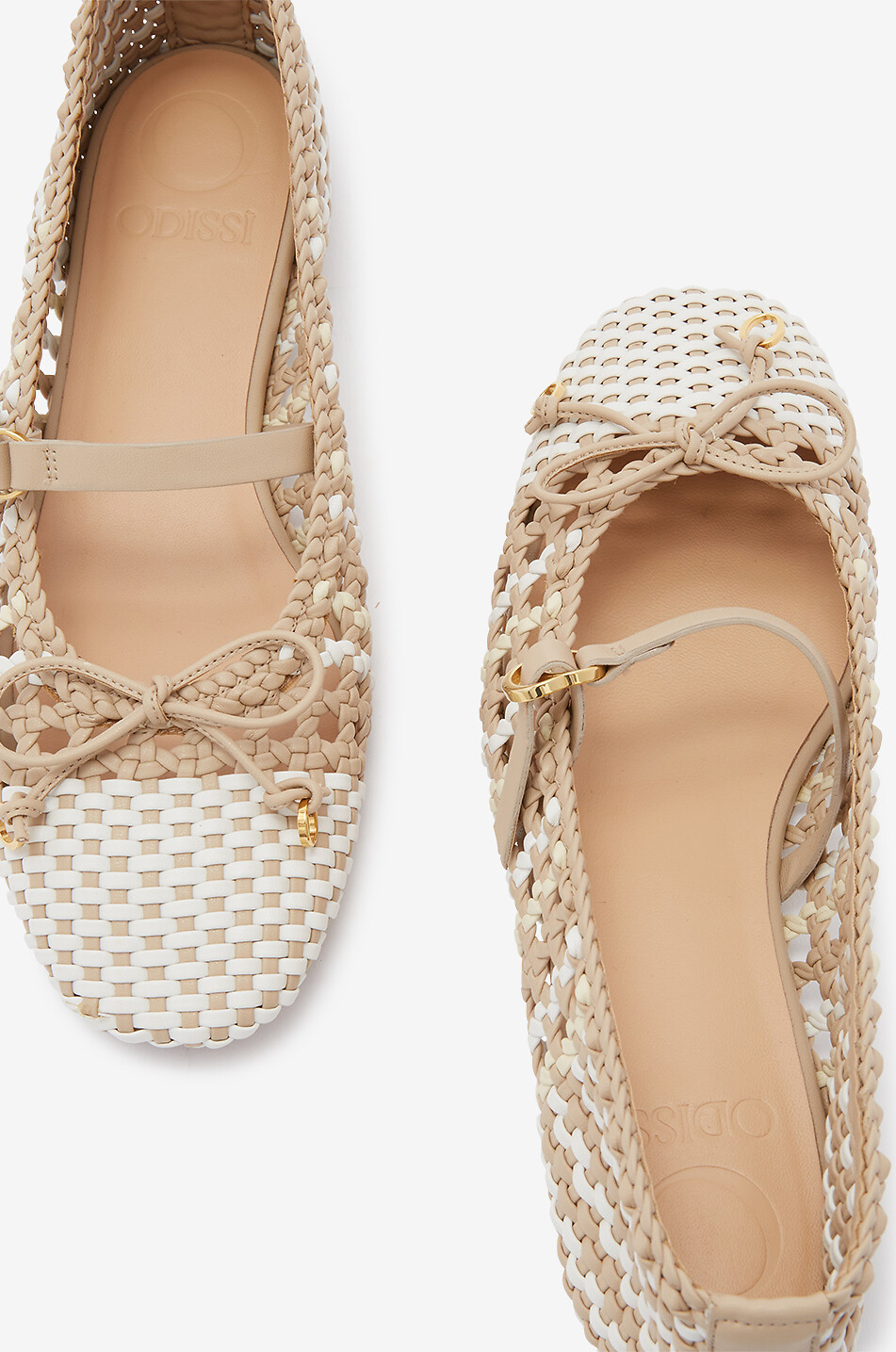 ODISSI Lina round-toe braided leather ballet flats Women BEIGE 8