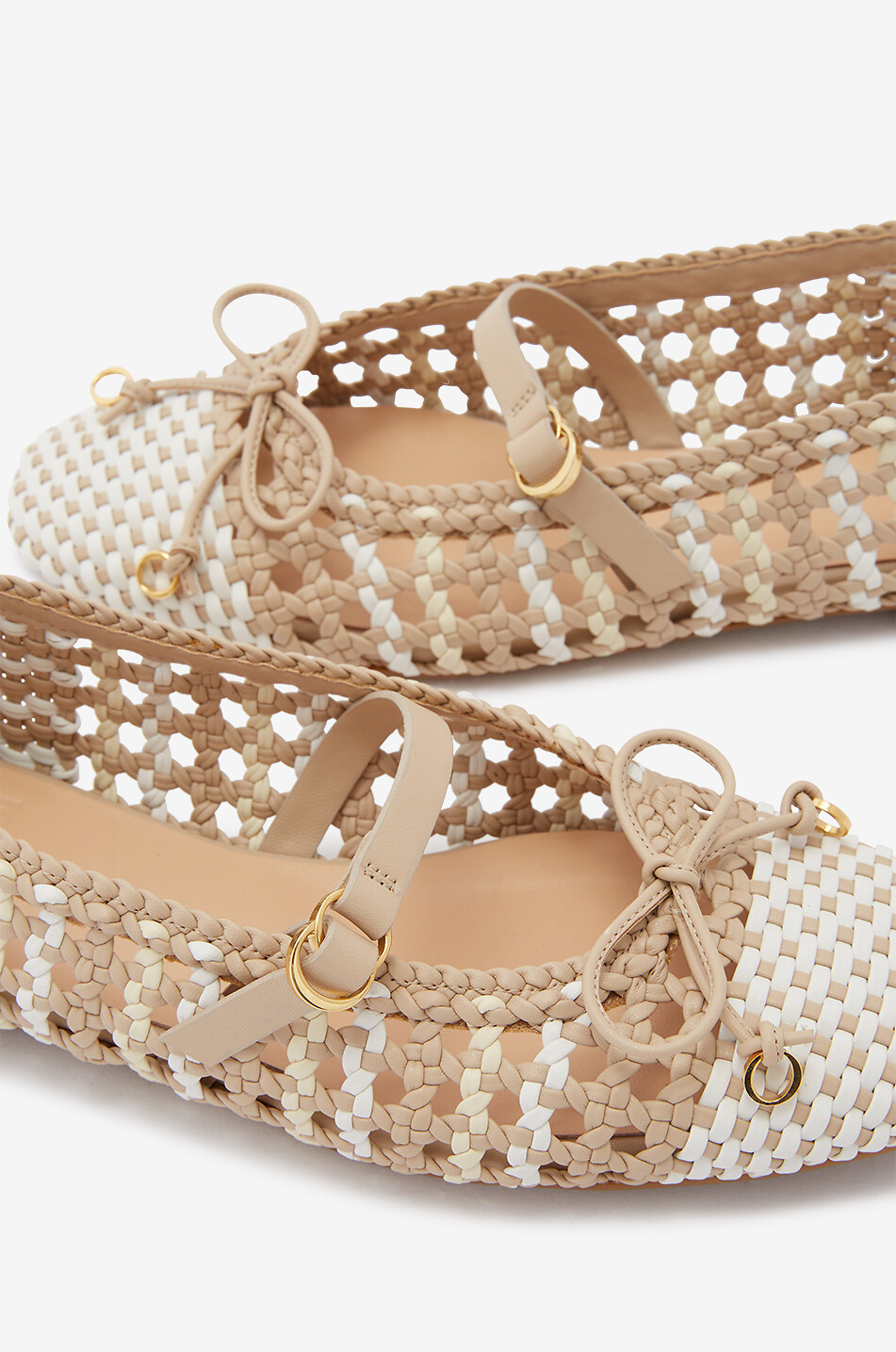ODISSI Lina round-toe braided leather ballet flats Women BEIGE 9