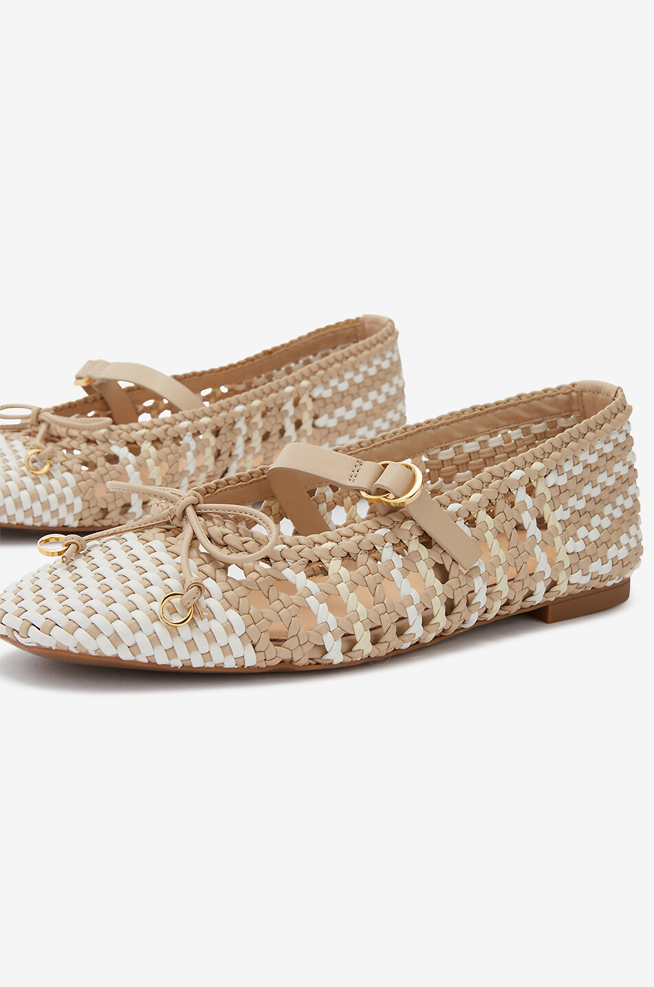 ODISSI Lina round-toe braided leather ballet flats Women BEIGE 10