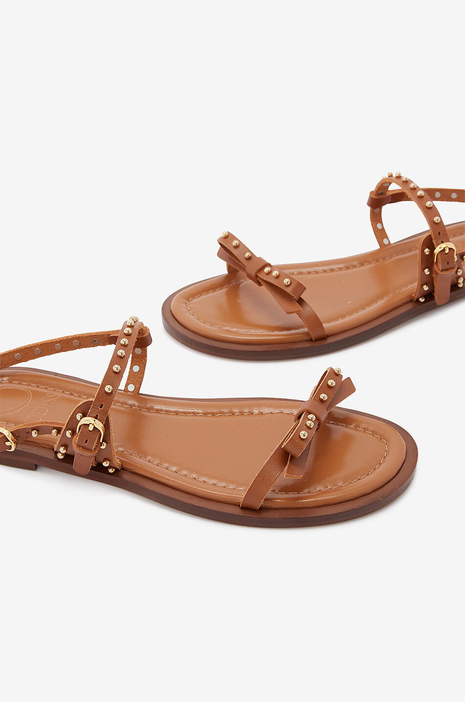 ODISSI Jackie flat smooth leather sandals Women BROWN 9