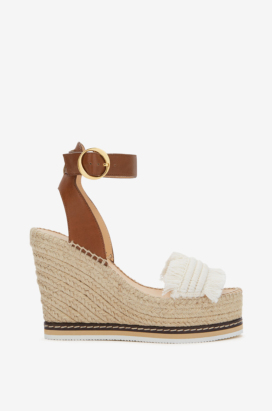 ODISSI Sandalen mit Keilabsatz aus Stoff und Leder Lily Damen BRAUN 1