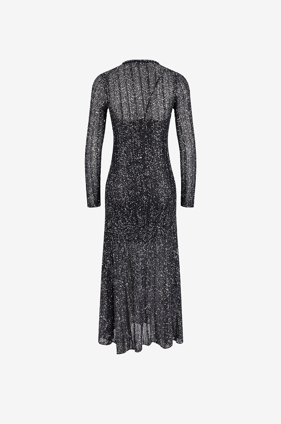 ALAÏA Schmales langes Lochstrickkleid mit Pailletten Damen SCHWARZ 2