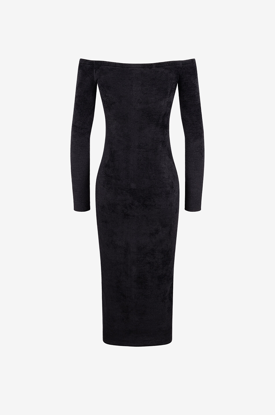 SELF PORTRAIT Robe midi à épaules dénudée en maille chenille Femme NOIR 2