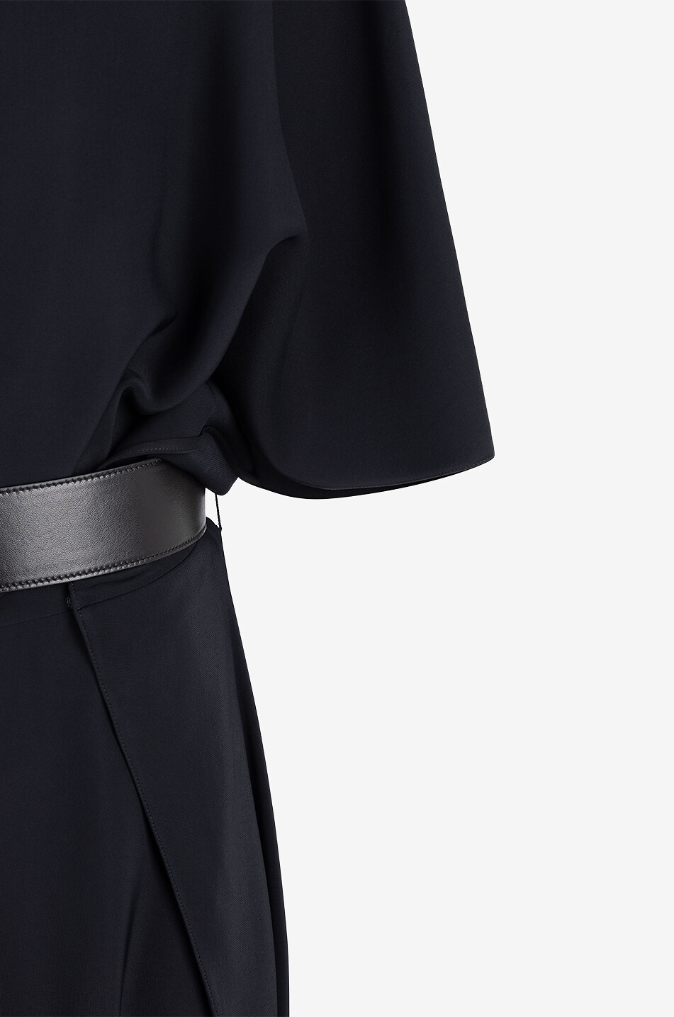 ALAÏA Draped asymmetric crepe dress with nappa leather belt Women BLACK 3