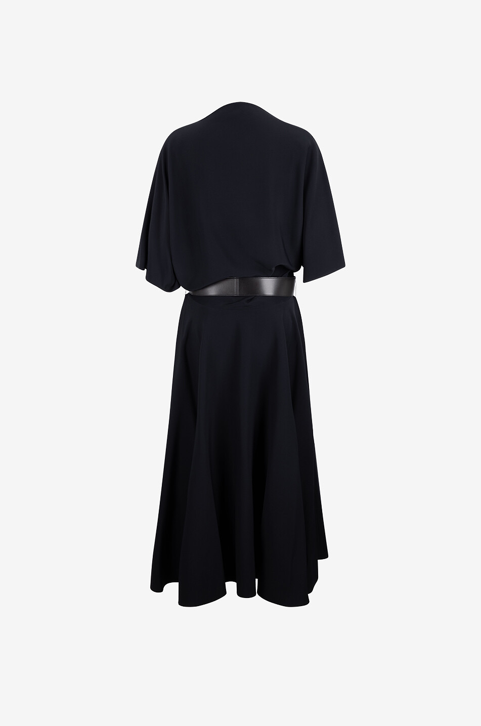 ALAÏA Draped asymmetric crepe dress with nappa leather belt Women BLACK 2