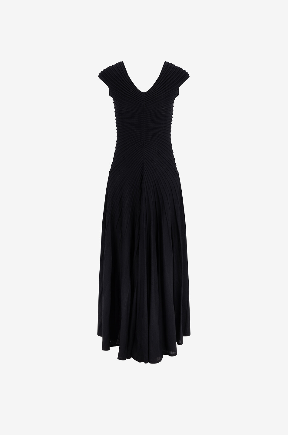 ALAÏA Schulterfreies langes Relief-Strickkleid Damen SCHWARZ 1
